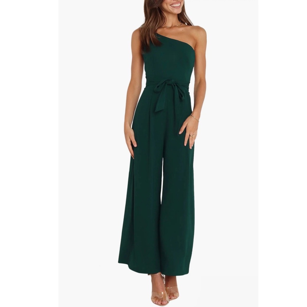 Petal & Pup Leyton Asymmetric Jumpsuit Emerald One Shoulder Wide Leg Size 4